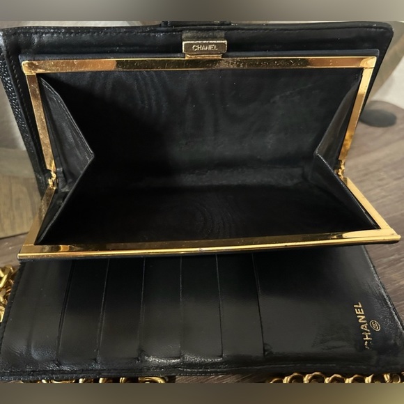 ⚜️🖤Chanel Caviar Timeless Wallet with Chain Chunky Vintage Gold Tone Crossbody - Picture 13 of 16